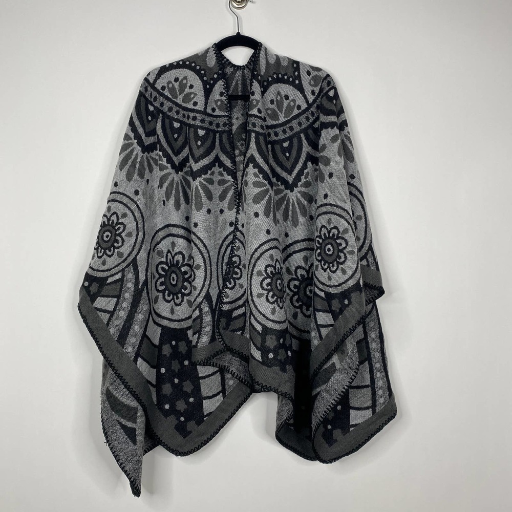 NEW Boho Southwest Ruana Oversized Open Wrap Poncho Blanket Scarf - Picture 2 of 9